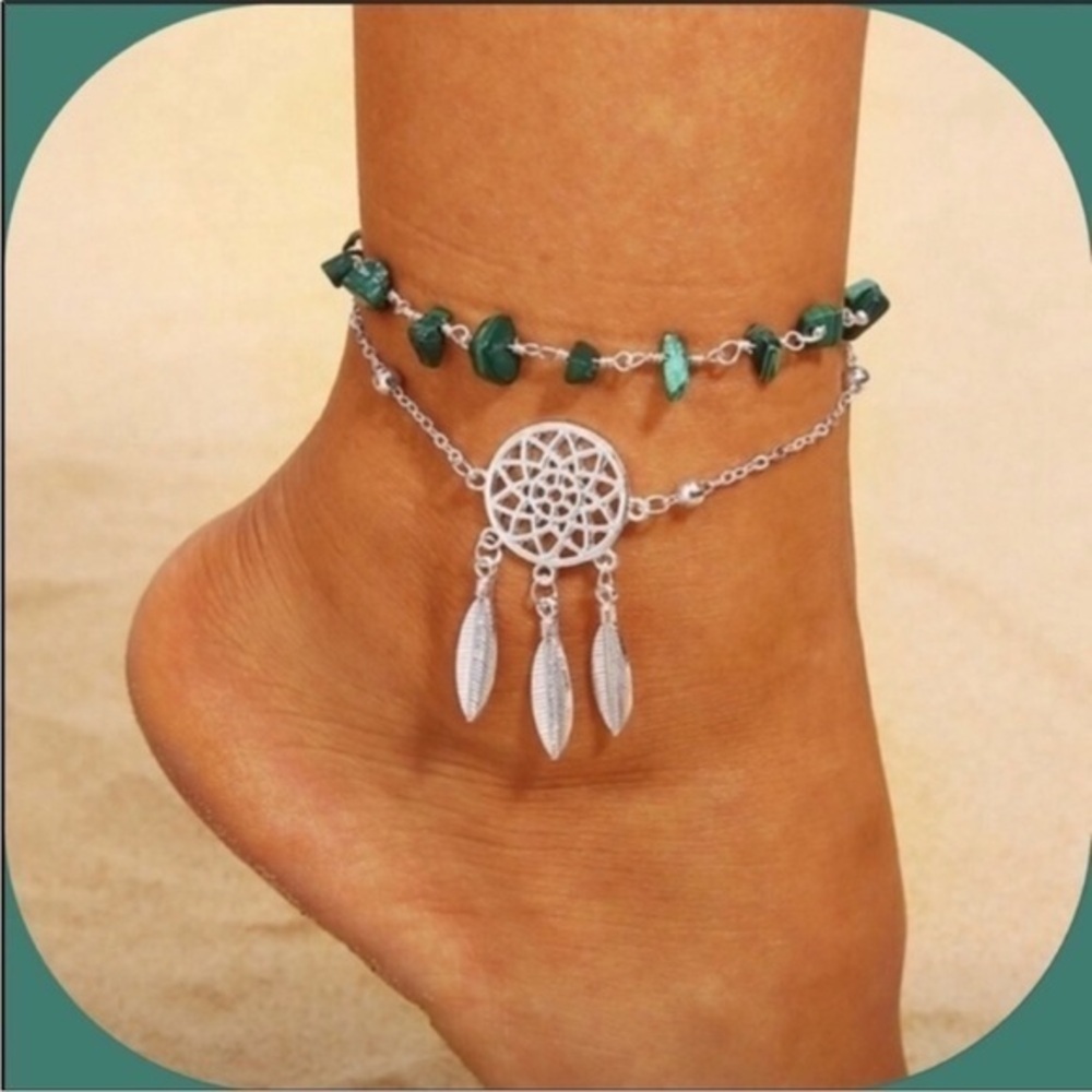 Boho ankle bracelet Dreamcatcher / feathers jewelry